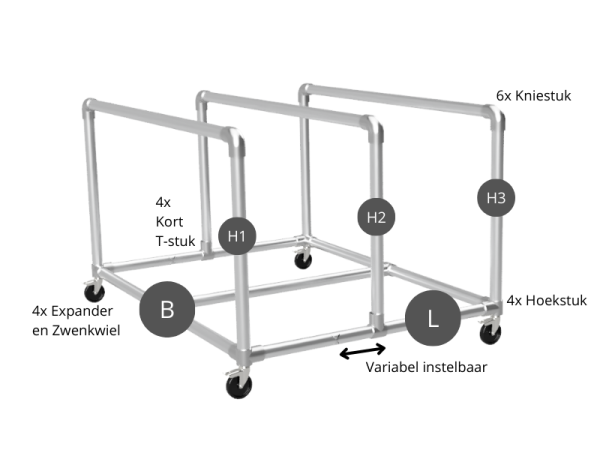 Platenwagen met 3 rekken variabel Ø 33,7 mm